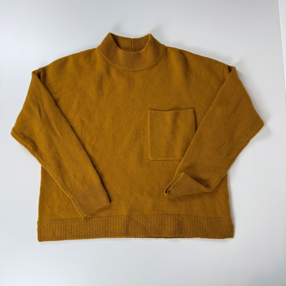 Madewell Womens Mockneck Pocket Sweater Mustard Yellow Ochre Knit Small S